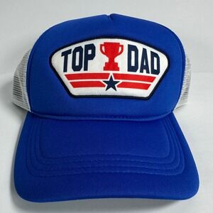Top Dad Trucker Hat Blue White Mesh Adjustable Snapback Trophy Star Design